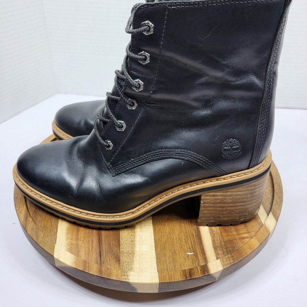Timberland Women's Sienna High Black Leather Waterproof Heeled Combat Boots Sz 7